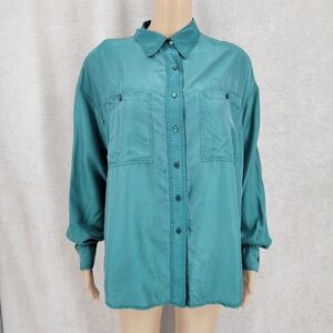 Jonathan Logan Vintage Green Silk Button Down Shirt Top Women's Large